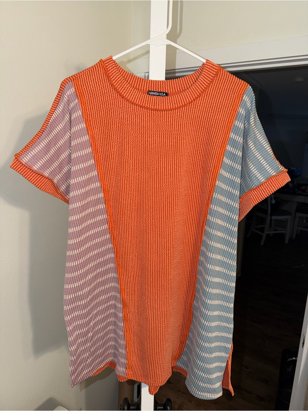 HEIMISH USA Orange, Lavender & Light Blue Colorblock Ribbed Knit Dress